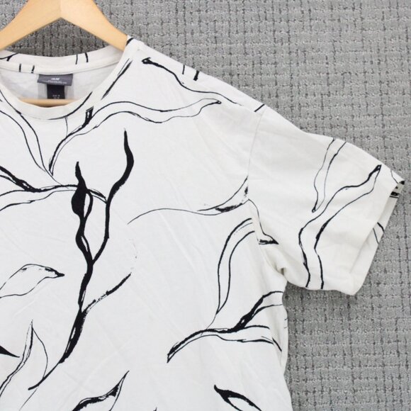 H&M Shirt Mens Medium M Off White Short Sleeve Crewneck Floral Graphic Art - Picture 2 of 9